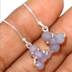 925 Sterling Silver Extreme Rare Purple Grape Chalcedony Hook Earrings Jewelry